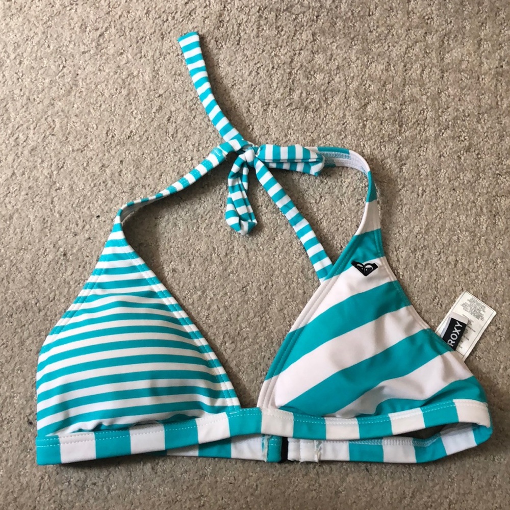 COPY - Roxy Swim Top! Teal & White Stripes